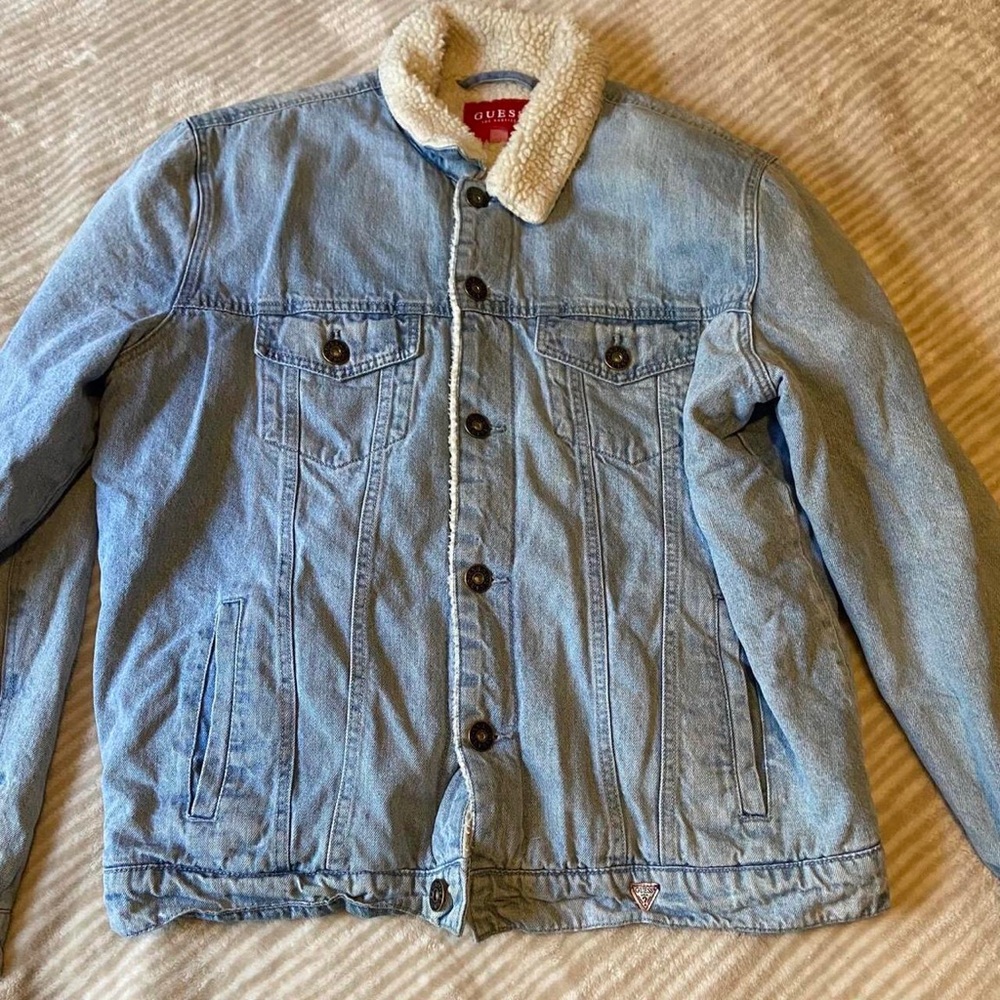 Light Blue Denim Jacket with Shearling Collar